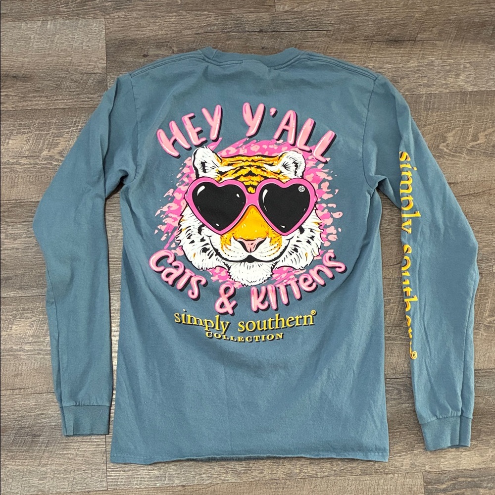 Simply Southern Teal Long Sleeve Shirt with Tiger Graphic